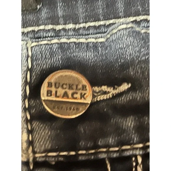 Buckle Black Jeans Mens 34x32 (Tag 34x34)Blue Fit No 9 Bootleg Dark Wash Stretch - Picture 6 of 10